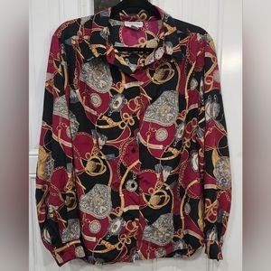 Alfred Dunner fusia horse bridle long sleeve blouse women's size 16